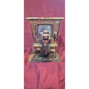 Sankyo Japan Distressed Metal Copper-Look Wind Up Music Box Saloon Man at Piano